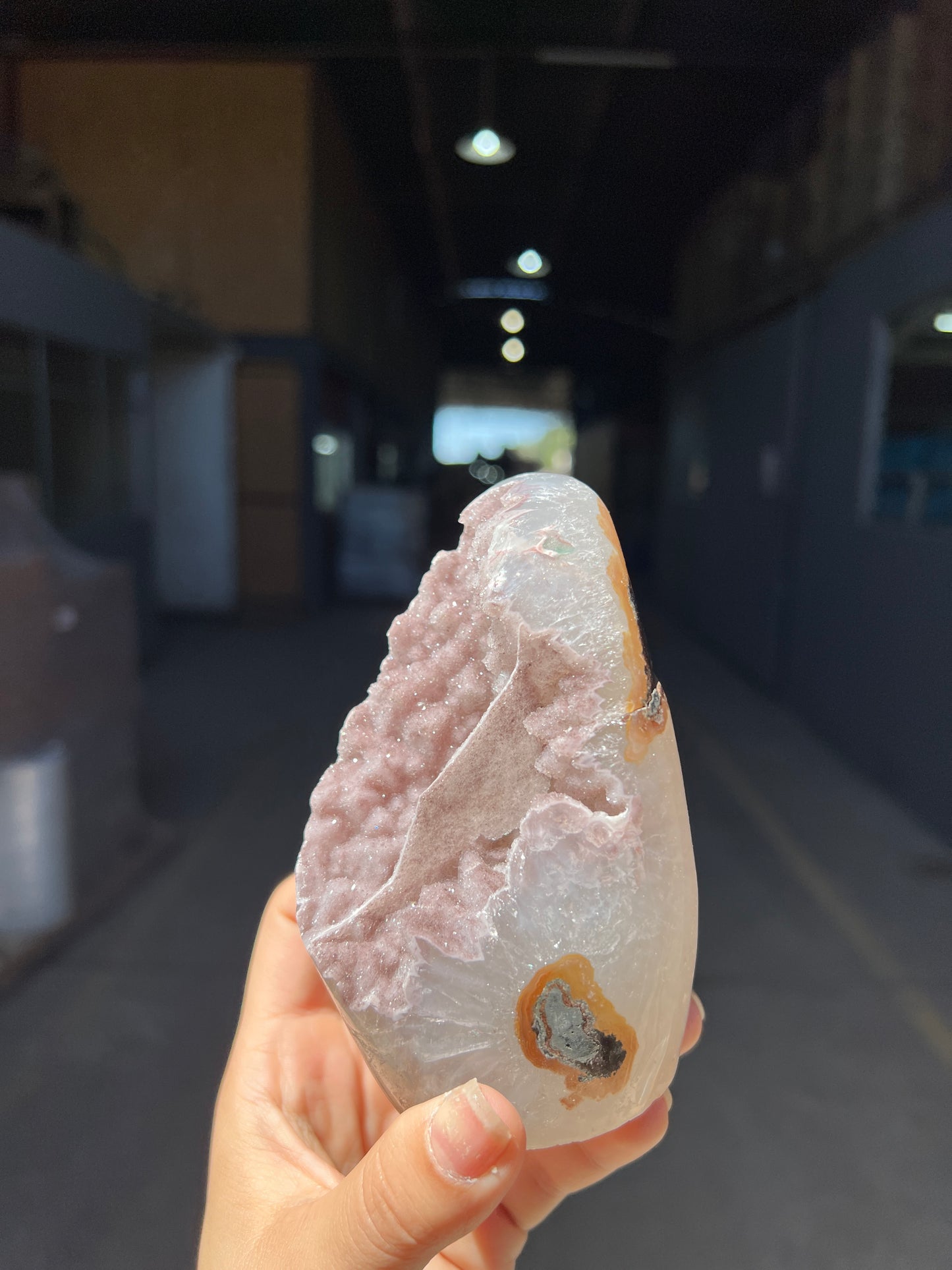 Pink pseudomorph quartz piece