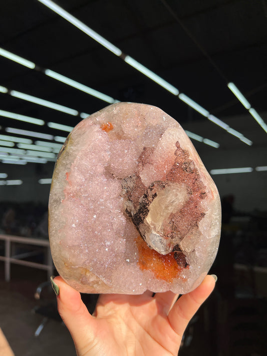 Pink galaxy calcite piece