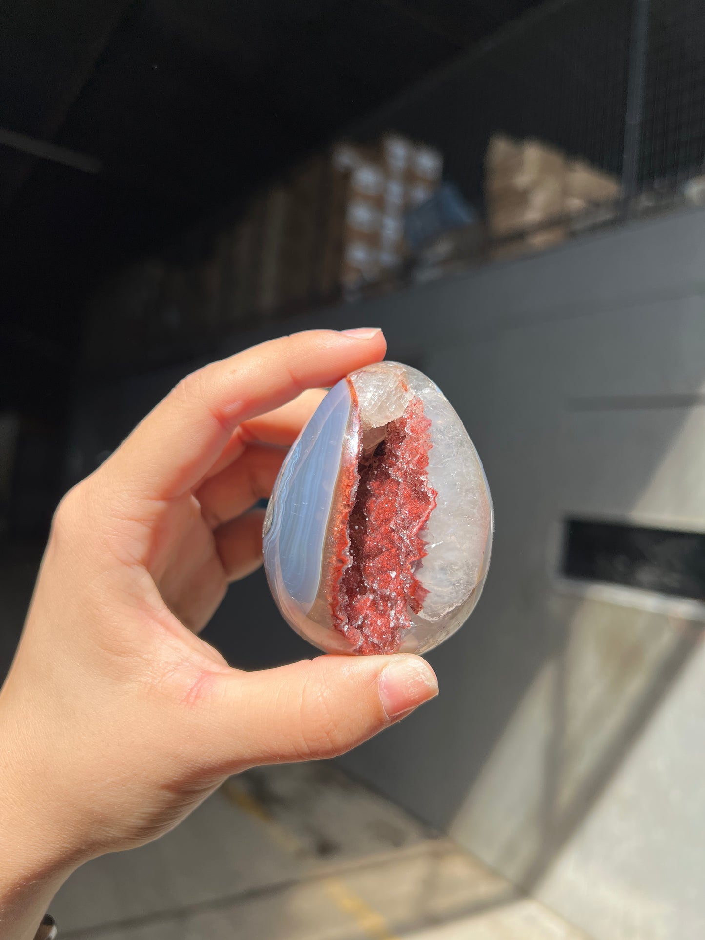 Blue and red agate egg